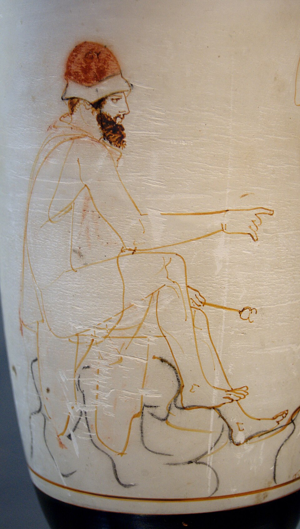 Seated Hermes Psychopompos depicted on an Attic white-ground lekythos
