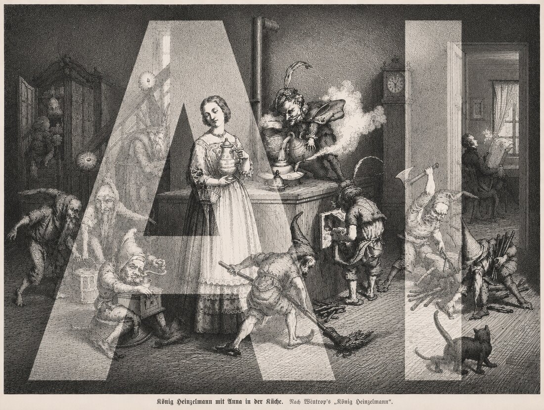 Gravure détournée avec le mot AI en grandes lettres